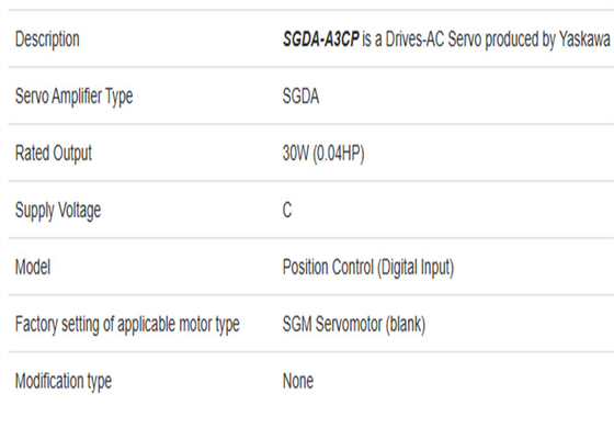 SGDA-A3CP Servo Drives Yaskawa 0.03kw Power Brand New Originele