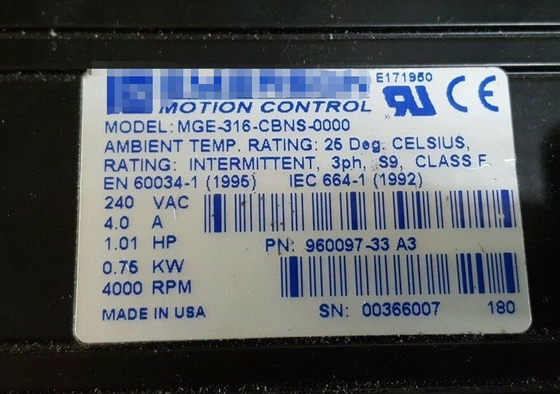 MGE-316-CBNS-0000 EMERSON MG Servomotor 230 VAC 3 Frame 24 VDC rem