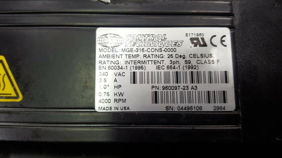 MGE-316-CONS-0000 EMERSON MG Servomotor 230VAC 18,6 LB-IN Cont koppel