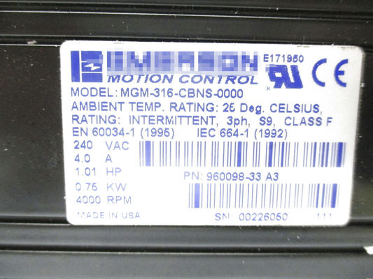 MGM-316-CBNS-0000 EMERSON 230VAC 4 Frame 120 lb-in Cont koppel