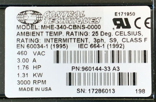 MHE-340-CBNS-0000 EMERSON Servomotor 460VAC 24VDC Bremsemotor verbindingen